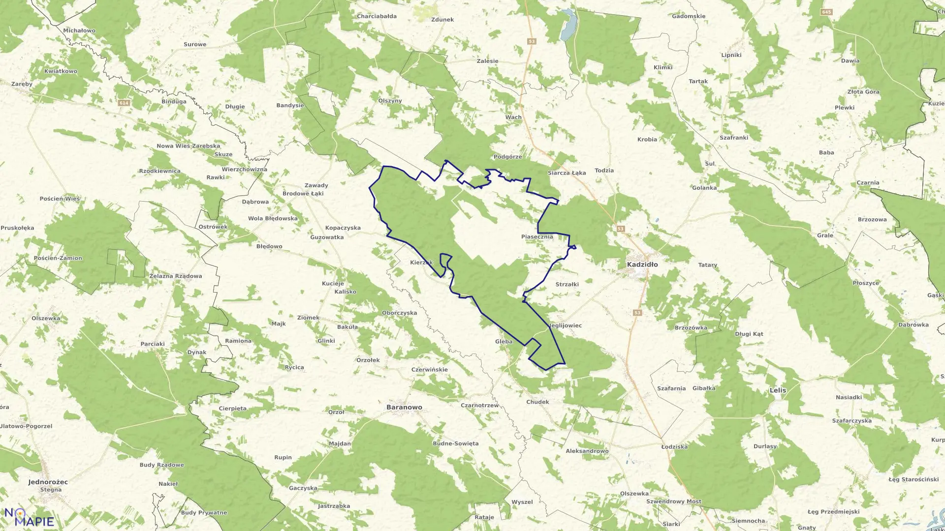 Mapa obrębu PIASECZNIA w gminie Kadzidło